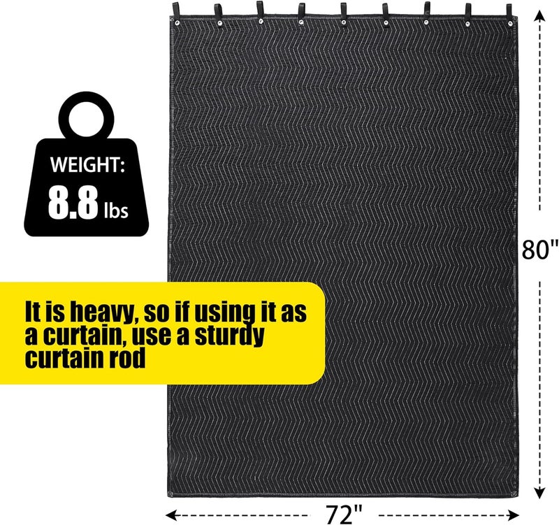 HOMBYS Large Sound Dampening Blanket, 80" x 72" Sound Absorbing Panel with Grommets for Wall Hanging, Noise Reduce Curtains for Recording Studio Use and Basements, 80" x 72", Black - Image 2